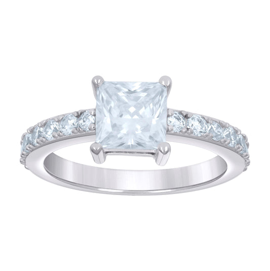 Sterling Silver Womens Princess-Cut Round Cubic-Zirconia Bridal Anniversary Engagement Wedding Ring Sizes 5 - 9