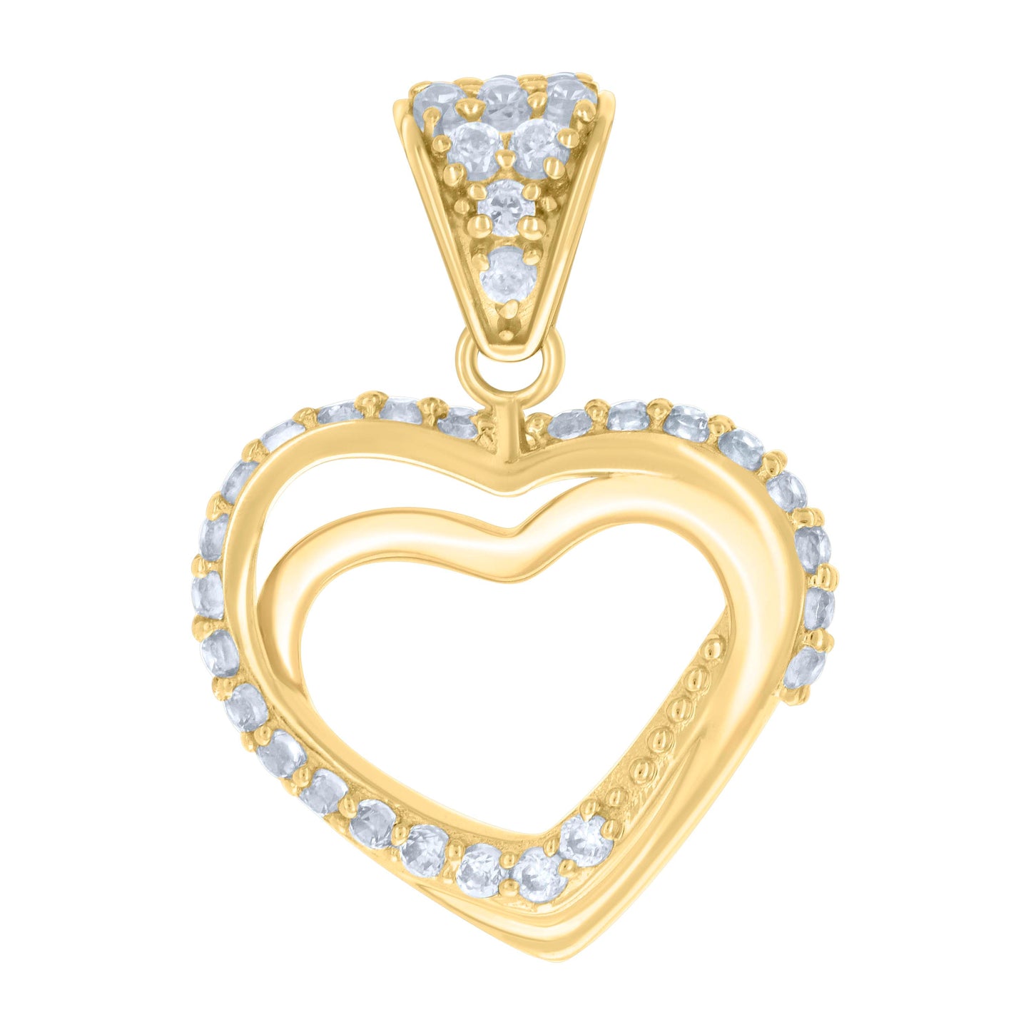14K Yellow Gold Womens Cubic-Zirconia Heart Charm Pendant