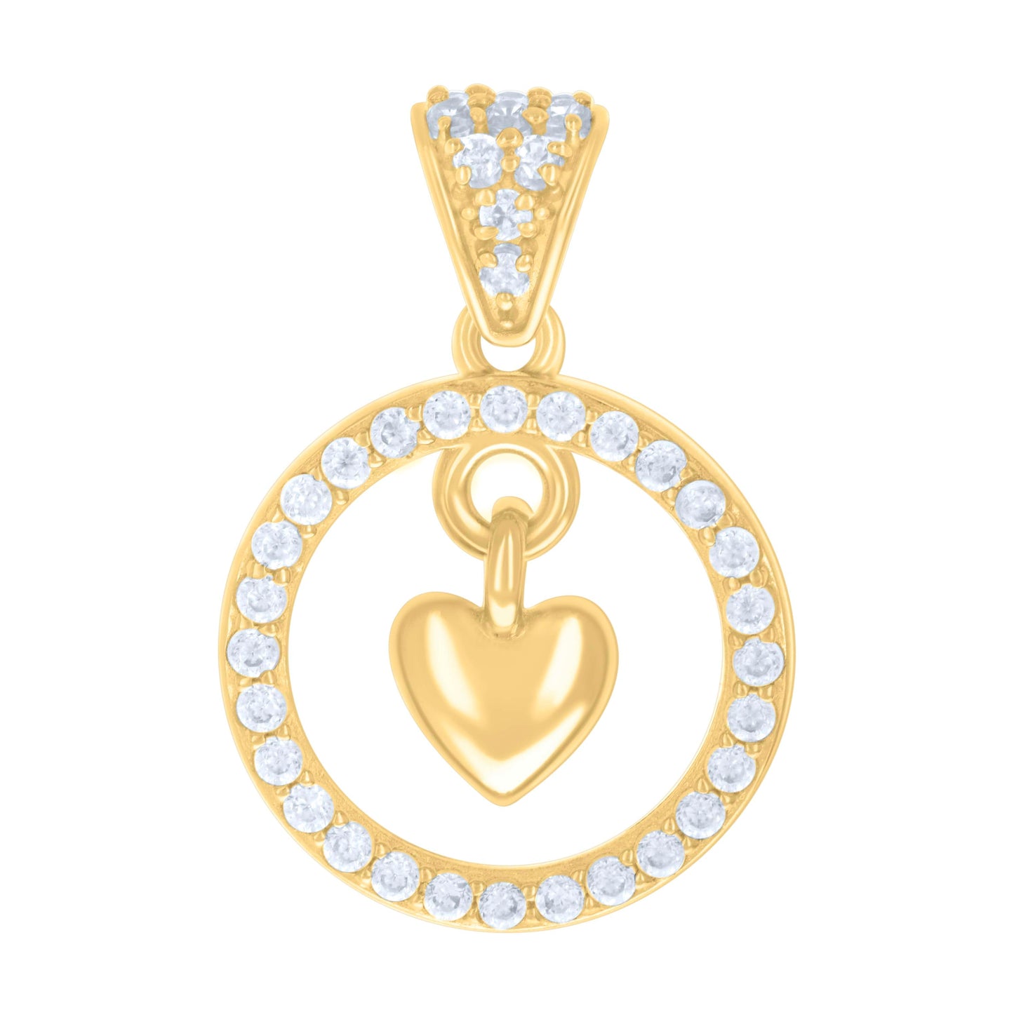 14K Yellow Gold Womens Cubic-Zirconia Dangling Heart Charm Pendant