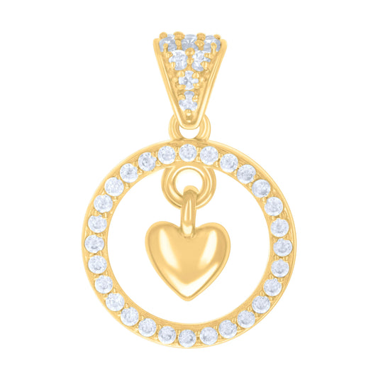 14K Yellow Gold Womens Cubic-Zirconia Dangling Heart Charm Pendant