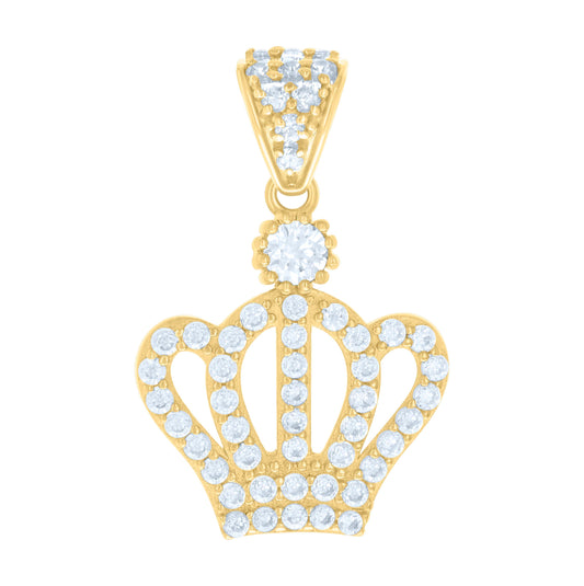14K Yellow Gold Womens Cubic-Zirconia Crown Fashion Charm Pendant