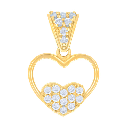 14K Yellow Gold Womens Cubic-Zirconia Hearts Charm Pendant