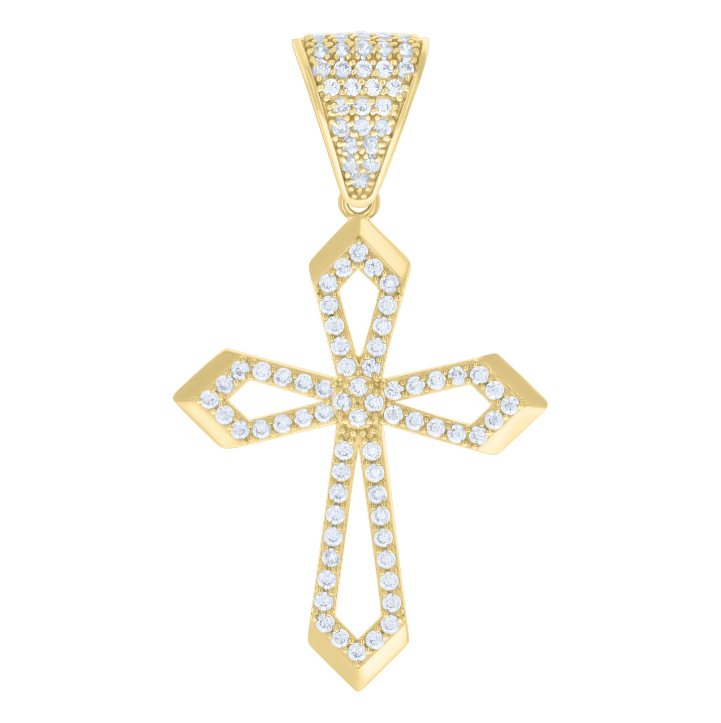 14K Yellow Gold Mens Cubic-Zirconia Cross Religious Charm Pendant
