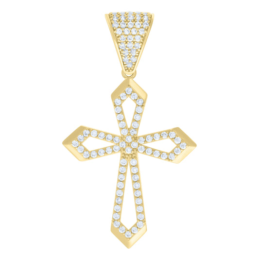 14K Yellow Gold Mens Cubic-Zirconia Cross Religious Charm Pendant