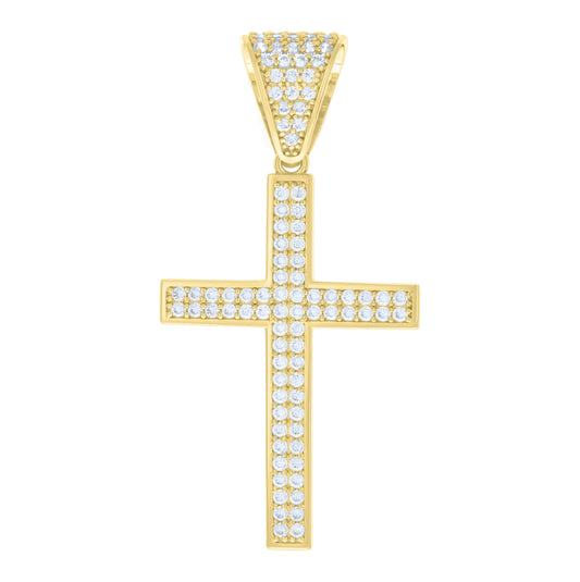 14K Yellow Gold Mens Cubic-Zirconia Cross Religious Charm Pendant