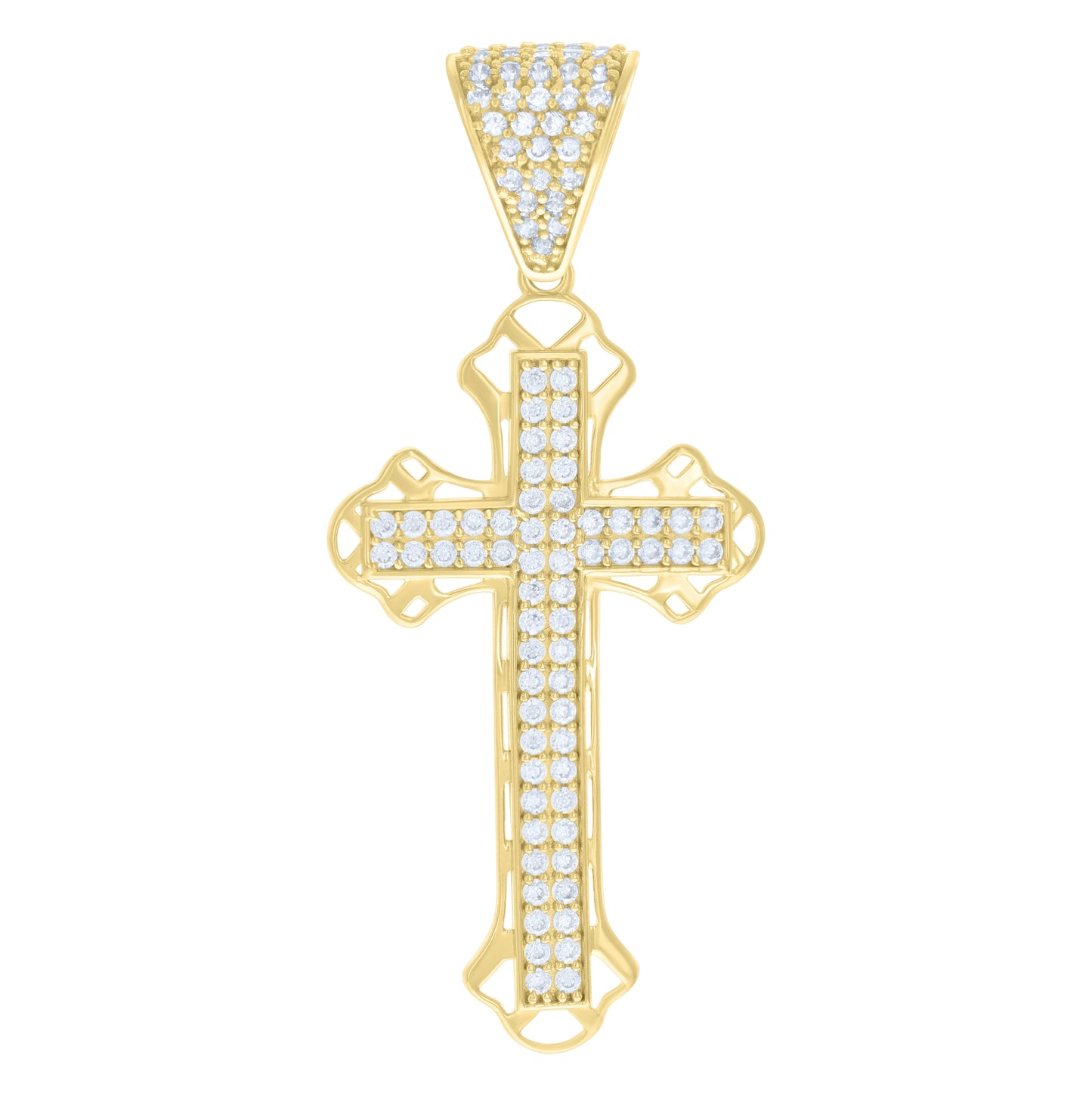 14K Yellow Gold Mens Cubic-Zirconia Cross Religious Charm Pendant