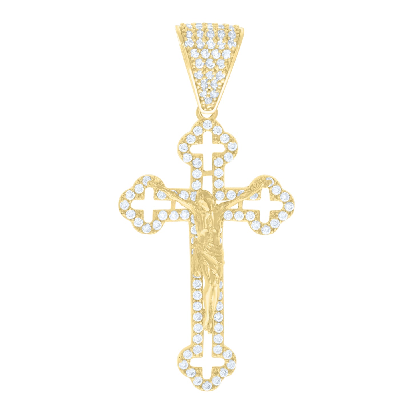 14K Yellow Gold Mens Cubic-Zirconia Crucifix Cross Religious Charm Pendant