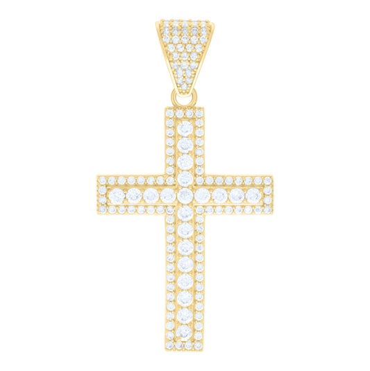14K Yellow Gold Mens Cubic-Zirconia Cross Religious Charm Pendant