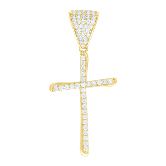 14K Yellow Gold Mens Cubic-Zirconia Cross Religious Charm Pendant