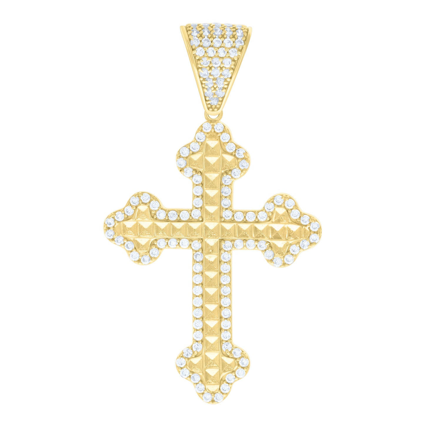 14K Yellow Gold Mens Cubic-Zirconia Cross Religious Charm Pendant