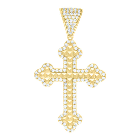 14K Yellow Gold Mens Cubic-Zirconia Cross Religious Charm Pendant