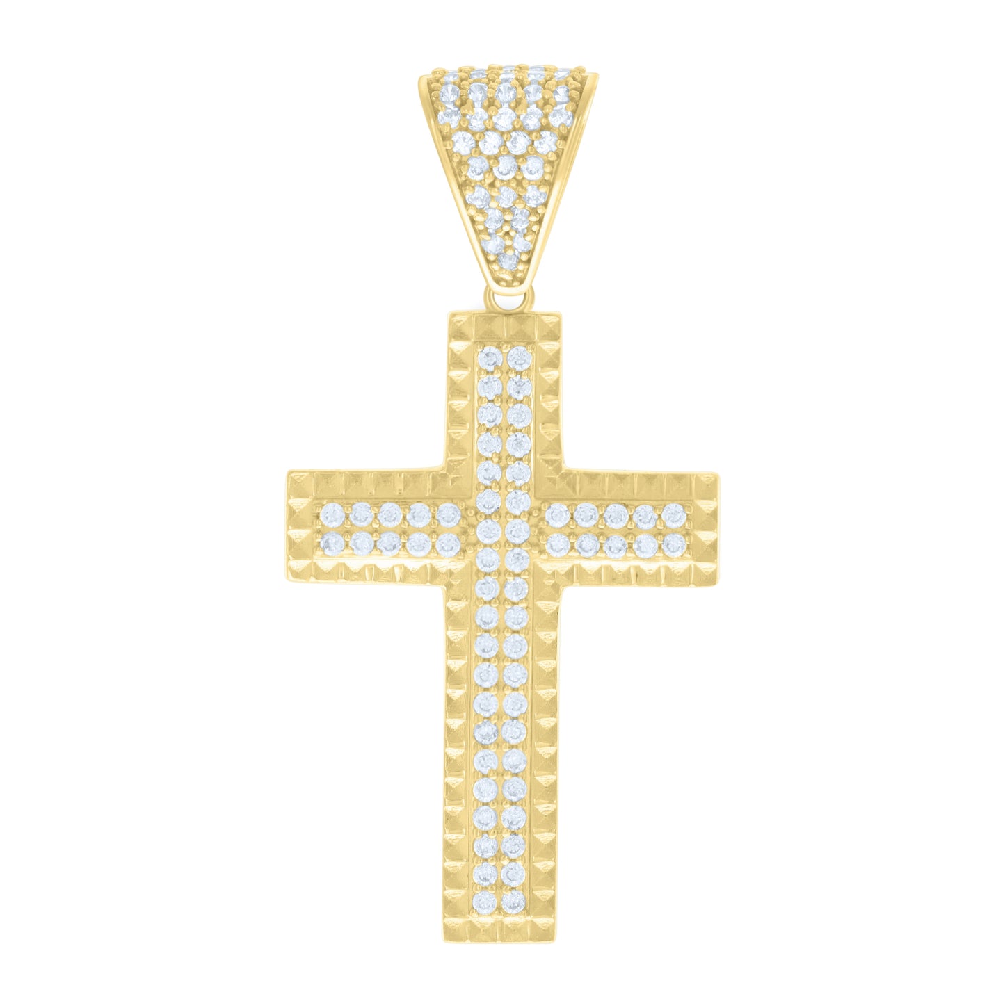 14K Yellow Gold Mens Cubic-Zirconia Cross Religious Charm Pendant