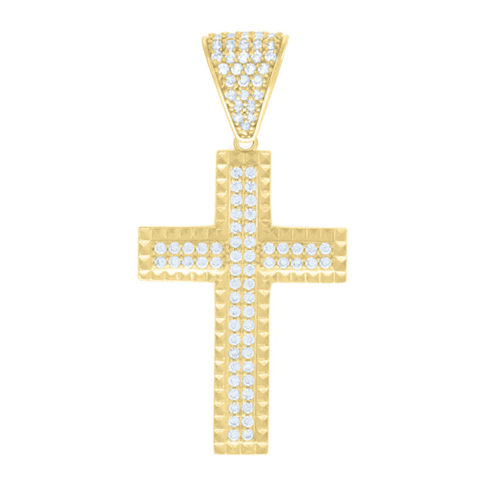 14K Yellow Gold Mens Cubic-Zirconia Cross Religious Charm Pendant