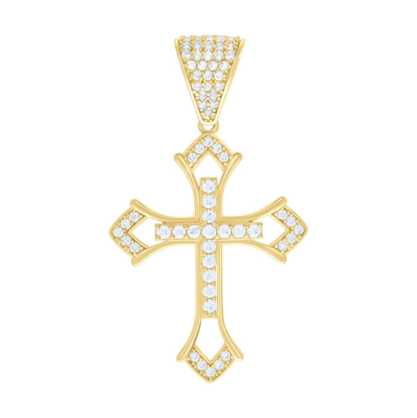14K Yellow Gold Mens Cubic-Zirconia Cross Religious Charm Pendant