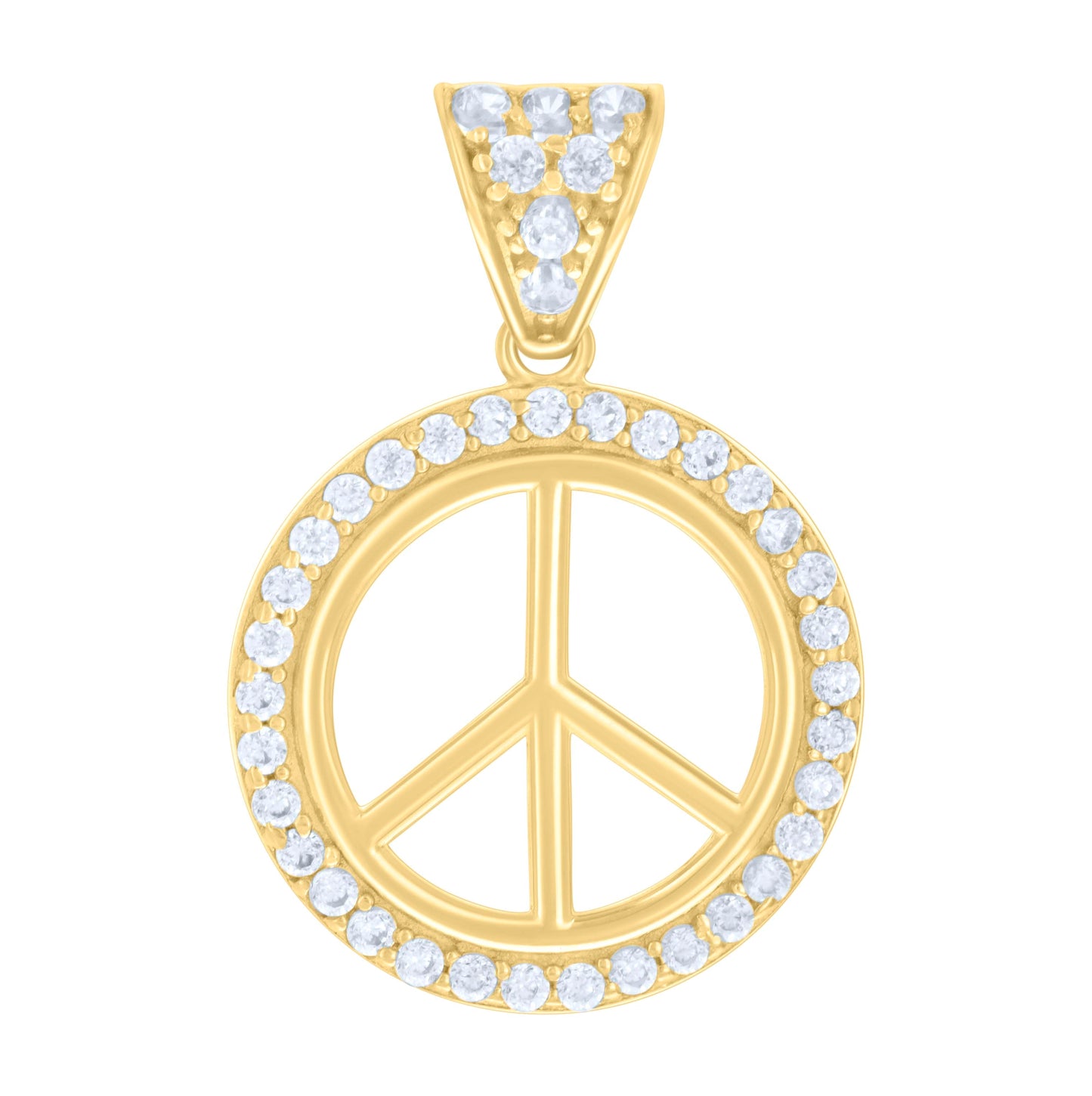 14K Yellow Gold Unisex Cubic-Zirconia Peace Symbol Charm Pendant