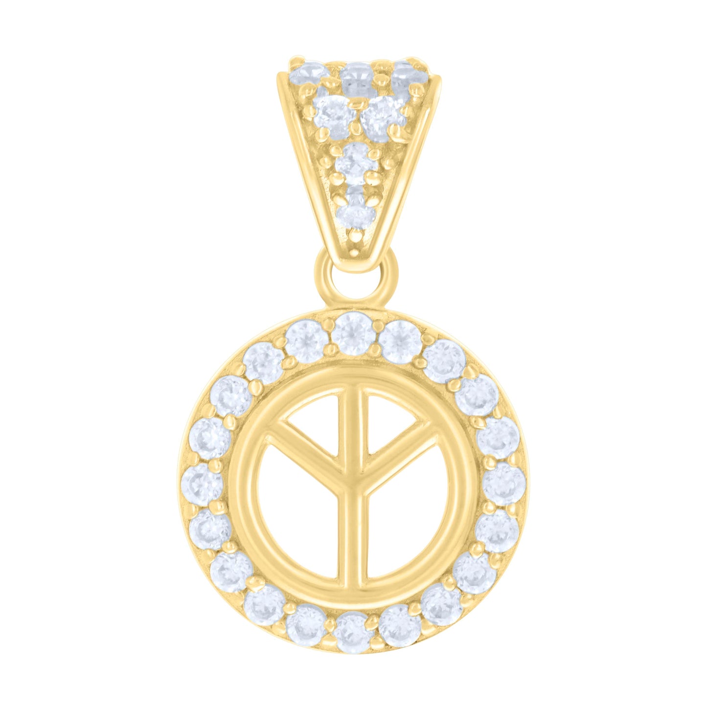 14K Yellow Gold Womens Cubic-Zirconia Peace Symbol Charm Pendant