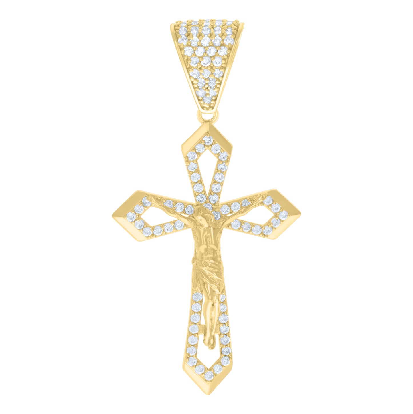 14K Yellow Gold Mens Cubic-Zirconia Crucifix Cross Religious Charm Pendant