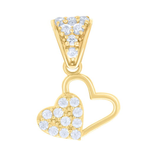 14K Yellow Gold Womens Cubic-Zirconia Double Heart Charm Pendant