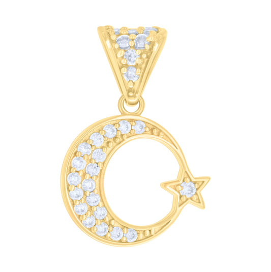 14K Yellow Gold Womens Cubic-Zirconia Moon Star Celestial Charm Pendant