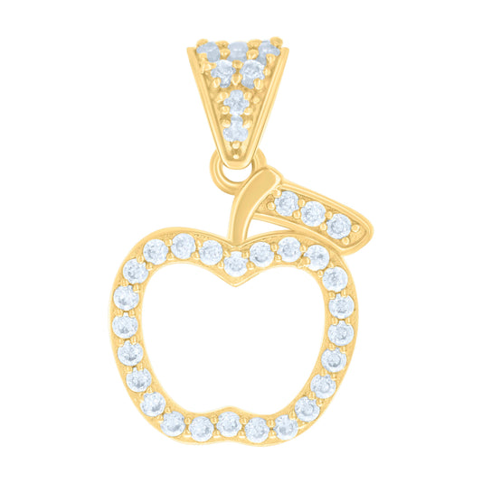 14K Yellow Gold Womens Cubic-Zirconia Apple Fruit Fashion Charm Pendant