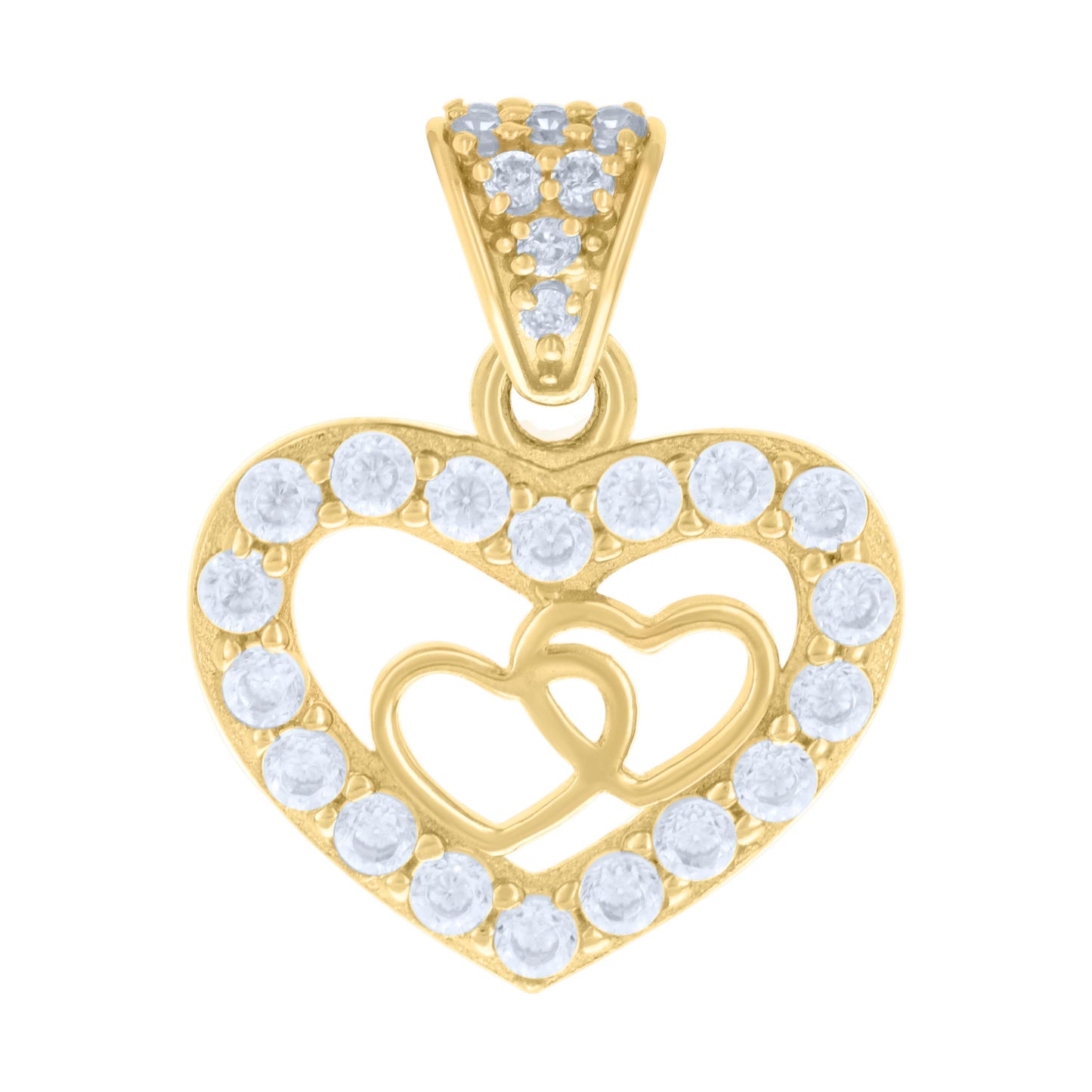 14K Yellow Gold Womens Cubic-Zirconia Hearts In Heart Charm Pendant