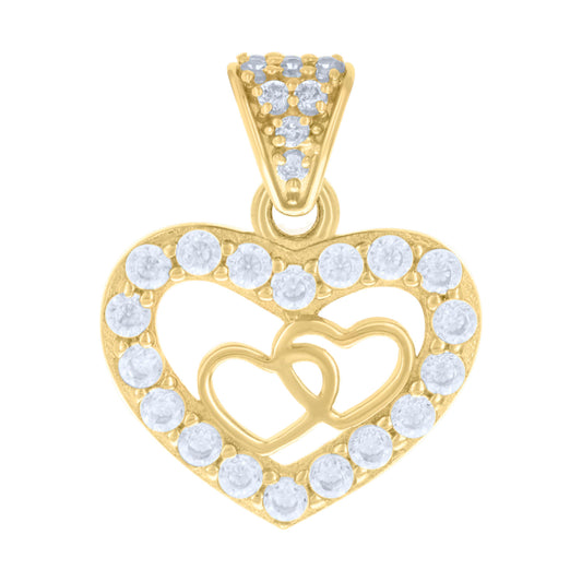 14K Yellow Gold Womens Cubic-Zirconia Hearts In Heart Charm Pendant