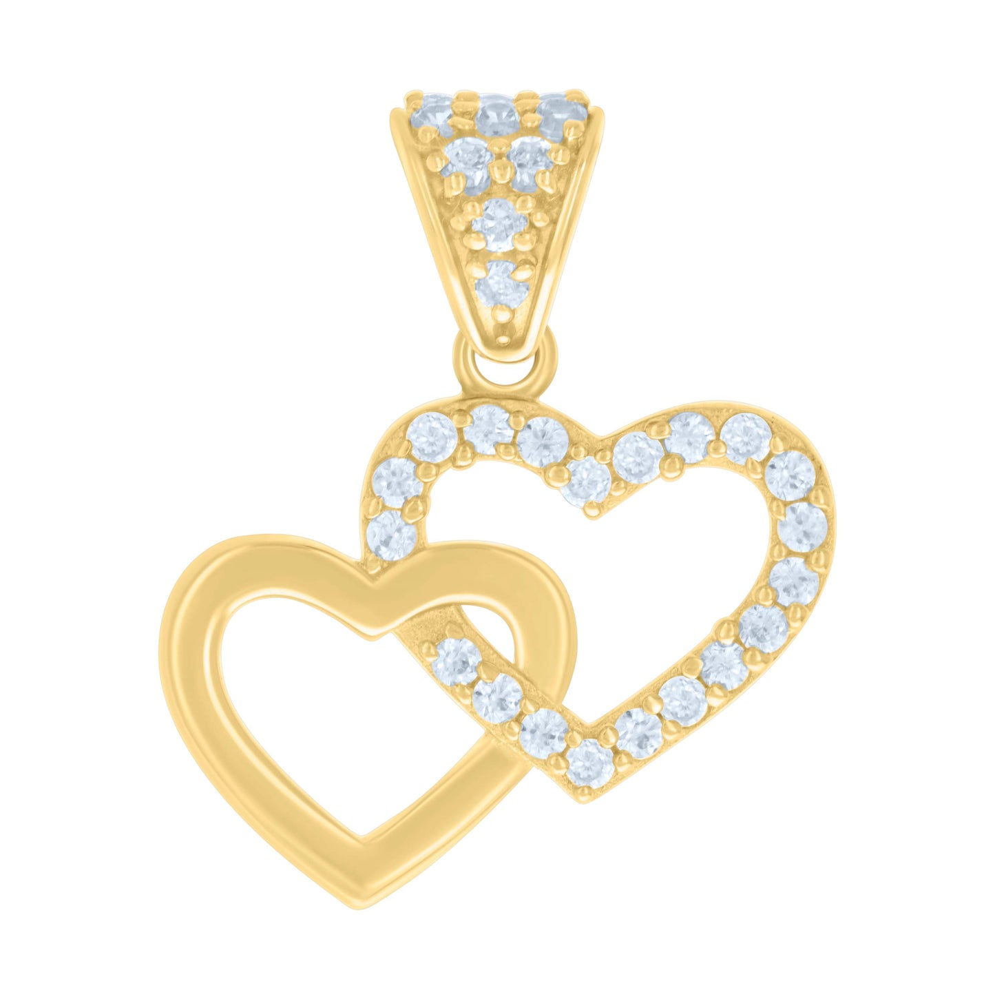 14K Yellow Gold Womens Cubic-Zirconia Intertwined Hearts Charm Pendant