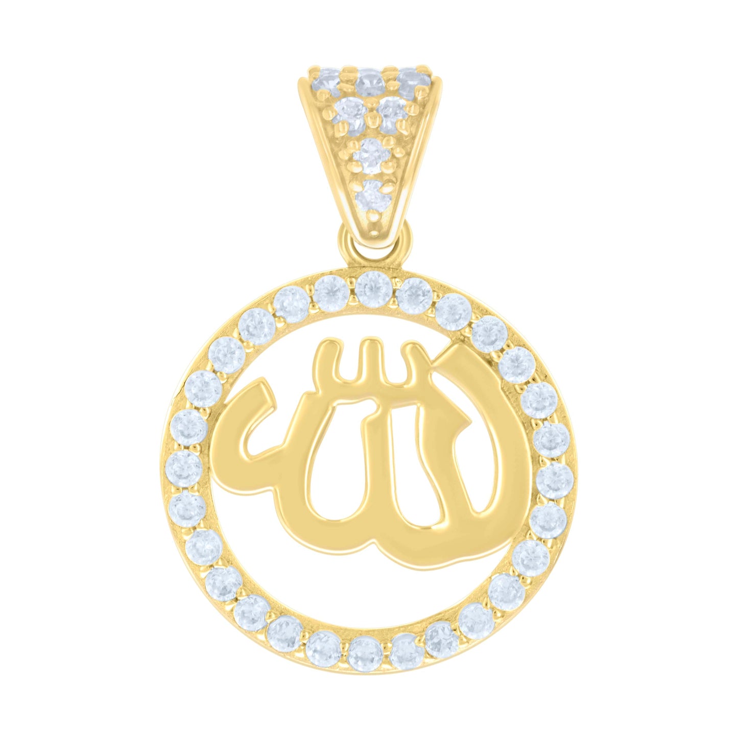 14K Yellow Gold Womens Cubic-Zirconia ALLAH Symbol Religious Charm Pendant