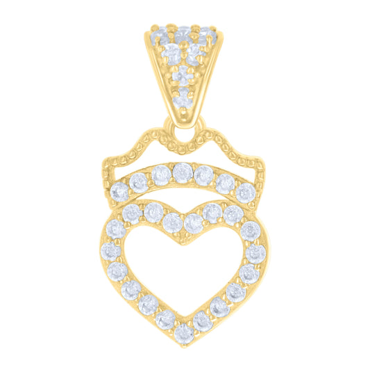 14K Yellow Gold Womens Cubic-Zirconia Crown Heart Charm Pendant