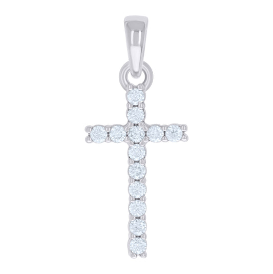 Sterling Silver Mens Cubic-Zirconia Cross Religious Charm Pendant