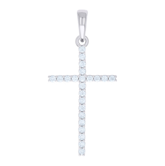 Sterling Silver Mens Cubic-Zirconia Cross Religious Charm Pendant