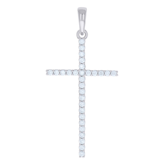 Sterling Silver Mens Cubic-Zirconia Cross Religious Charm Pendant