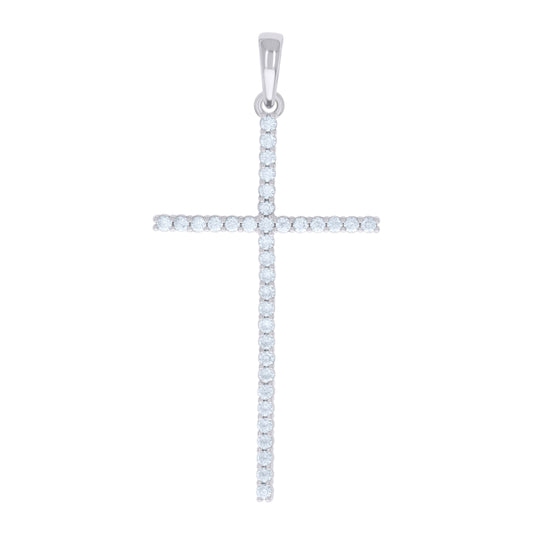 Sterling Silver Mens Cubic-Zirconia Cross Religious Charm Pendant