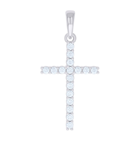 Sterling Silver Mens Cubic-Zirconia Cross Religious Charm Pendant