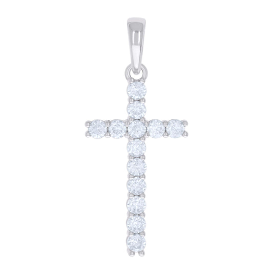 Sterling Silver Womens 1.37 Cttw Moissanite Cross Religious Charm Pendant