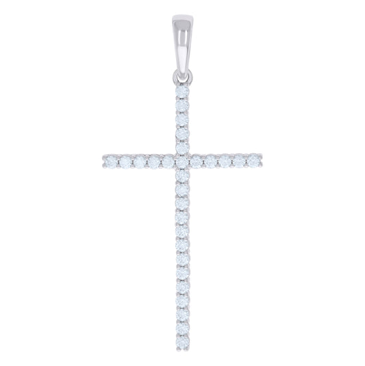 Sterling Silver Mens Cubic-Zirconia Cross Religious Charm Pendant