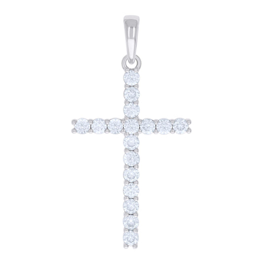 Sterling Silver Womens 1.79 Cttw Moissanite Cross Religious Charm Pendant