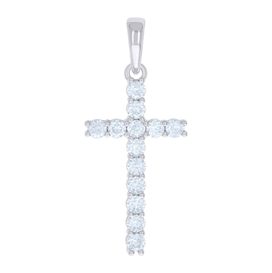 Sterling Silver Mens Cubic-Zirconia Cross Religious Charm Pendant