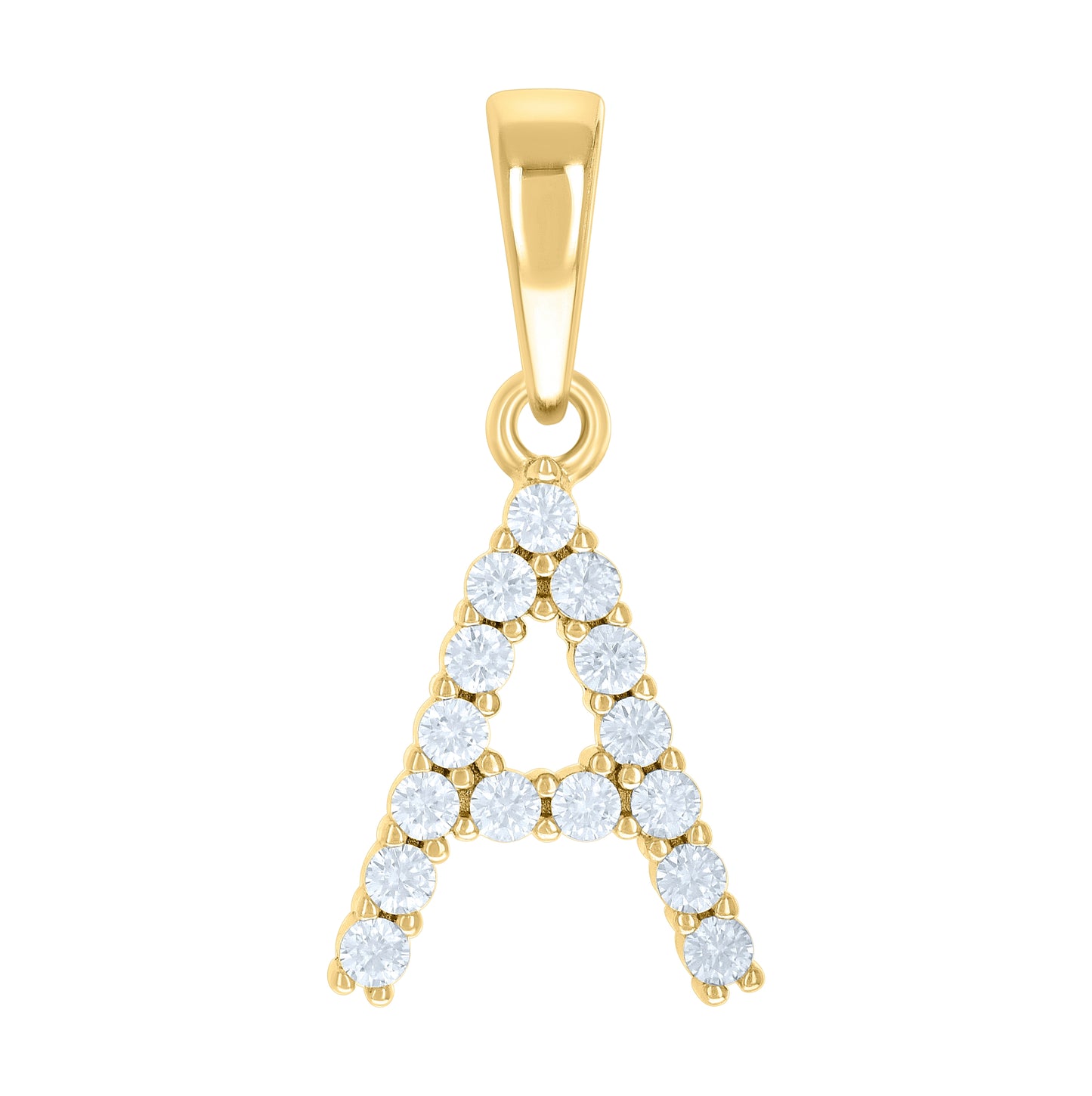 Sterling Silver Or Yellow-tone Unisex Cubic-Zirconia Initial Alphabet Charm Pendant