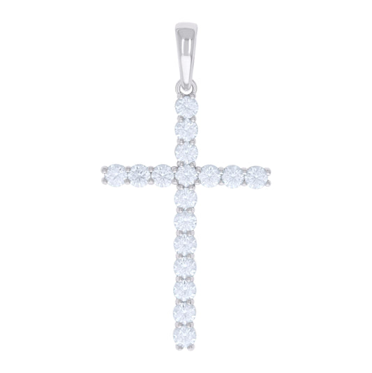 Sterling Silver Mens 5.36 Cttw Moissanite Cross Religious Charm Pendant