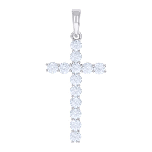 Sterling Silver Mens 6.83 Cttw Moissanite Cross Religious Charm Pendant