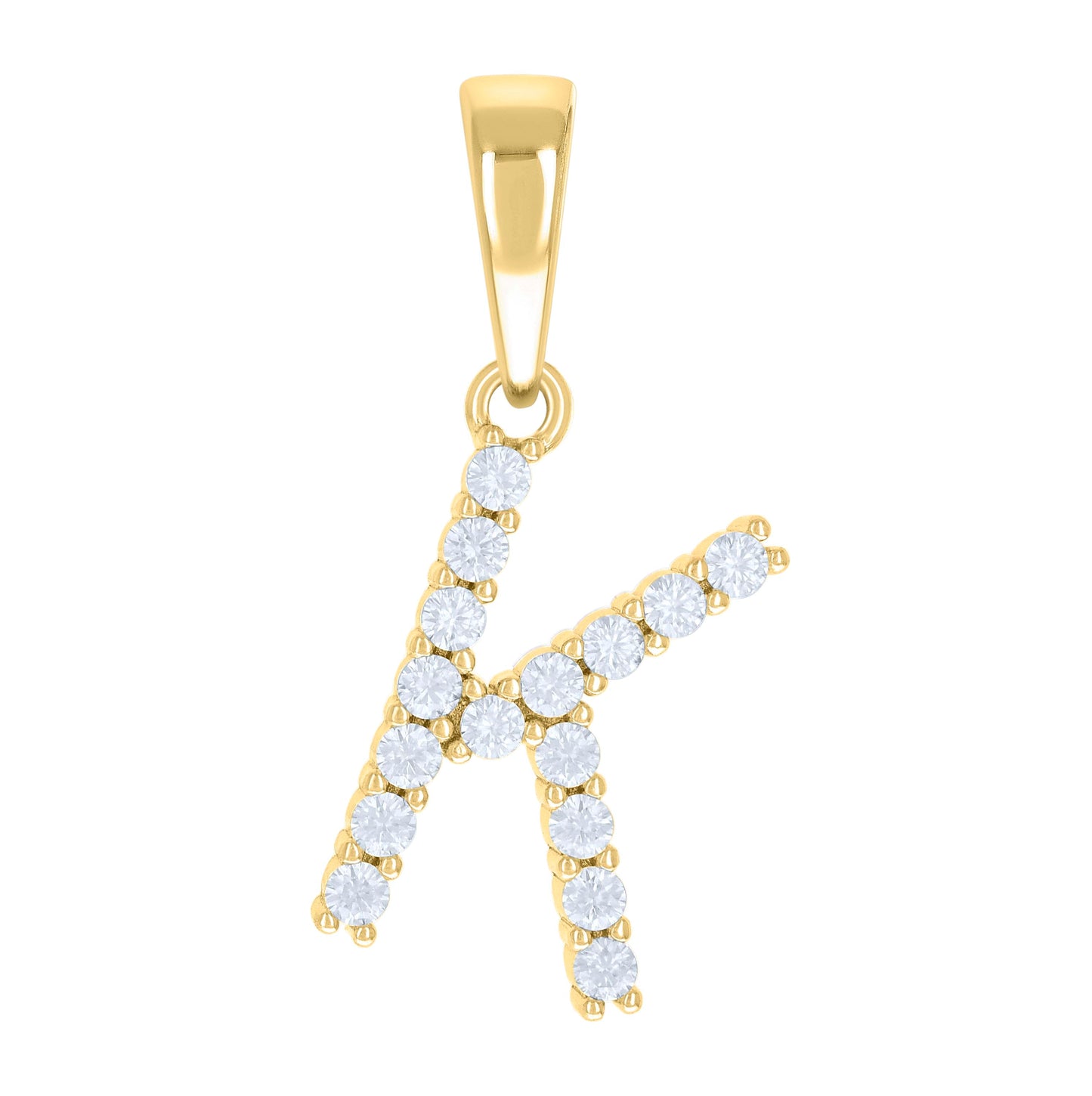Sterling Silver Or Yellow-tone Unisex Cubic-Zirconia Initial Alphabet Charm Pendant