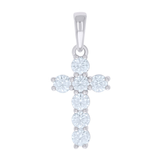 Sterling Silver Mens Cubic-Zirconia Cross Religious Charm Pendant