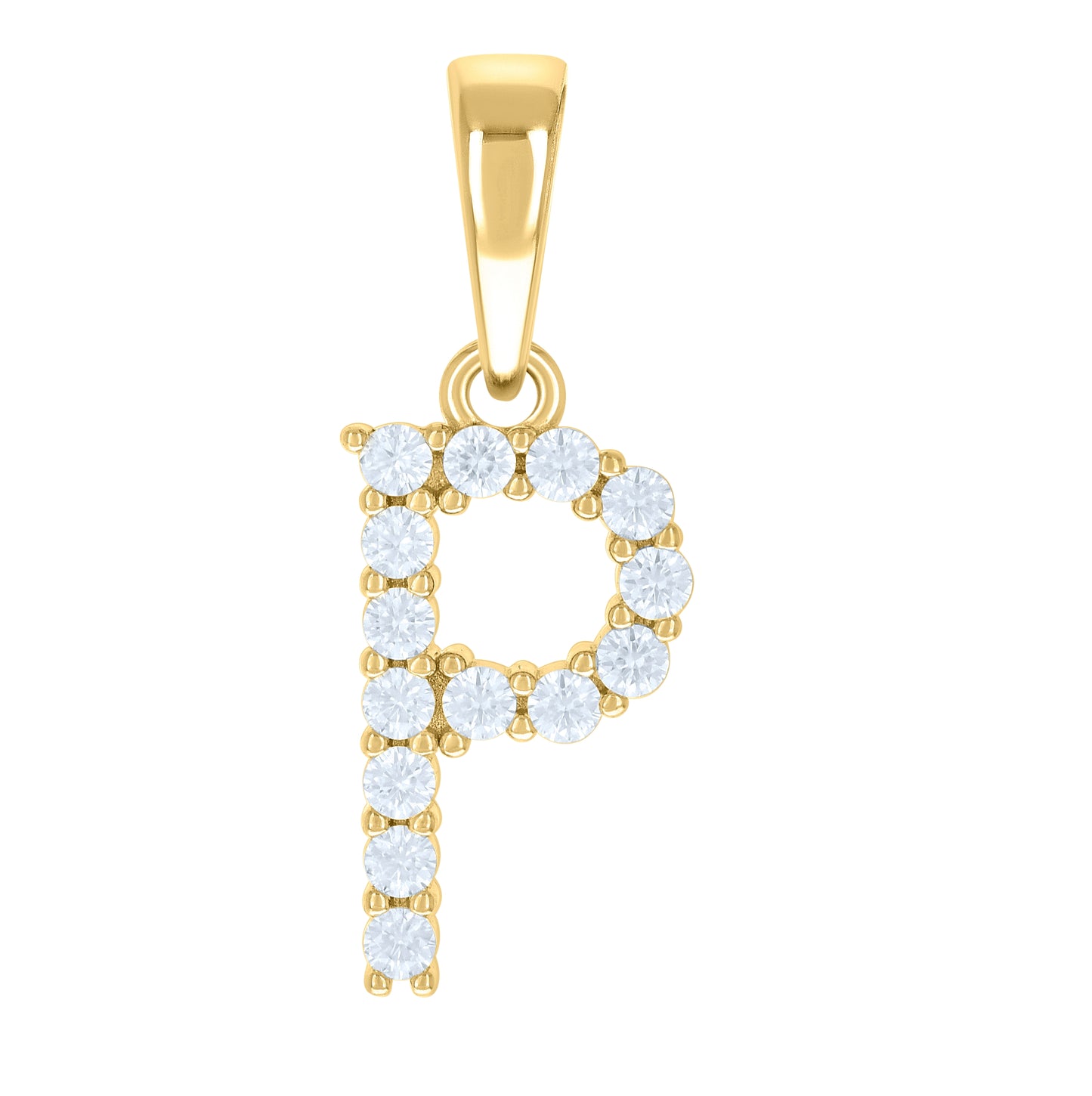 Sterling Silver Or Yellow-tone Unisex Cubic-Zirconia Initial Alphabet Charm Pendant