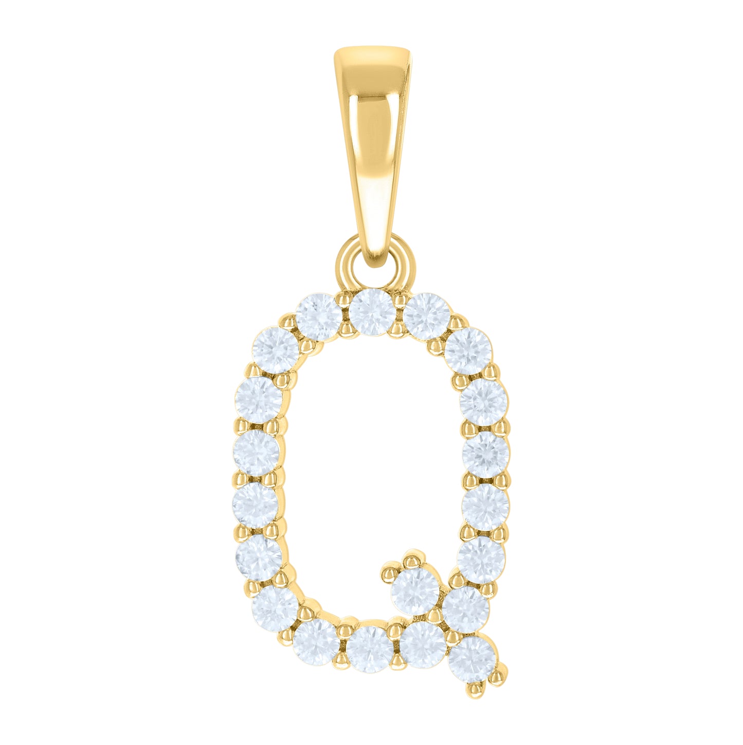 Sterling Silver Or Yellow-tone Unisex Cubic-Zirconia Initial Alphabet Charm Pendant