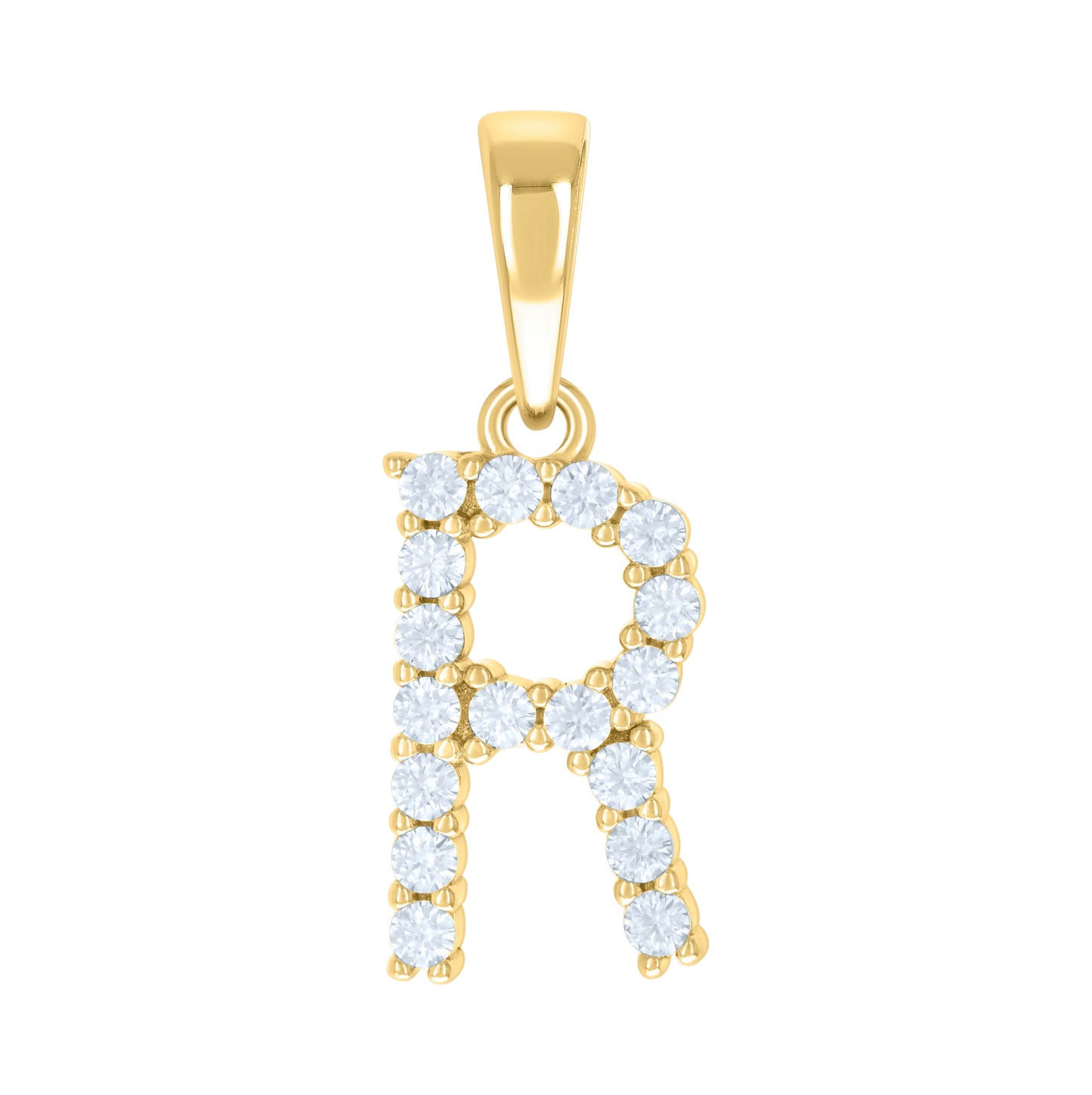 Sterling Silver Or Yellow-tone Unisex Cubic-Zirconia Initial Alphabet Charm Pendant