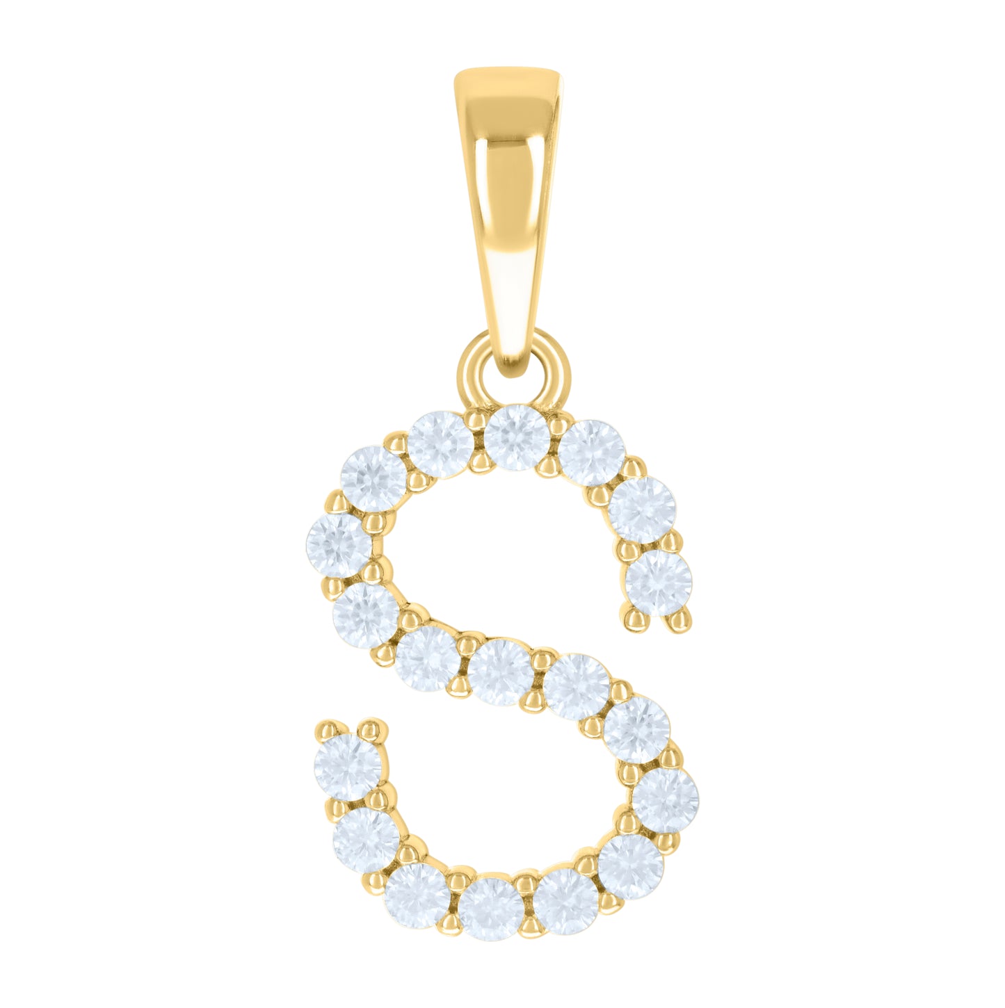 Sterling Silver Or Yellow-tone Unisex Cubic-Zirconia Initial Alphabet Charm Pendant