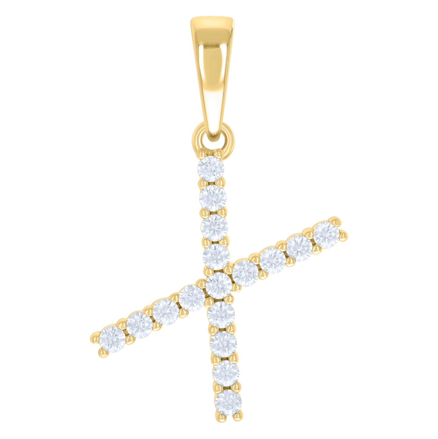 Sterling Silver Or Yellow-tone Unisex Cubic-Zirconia Initial Alphabet Charm Pendant