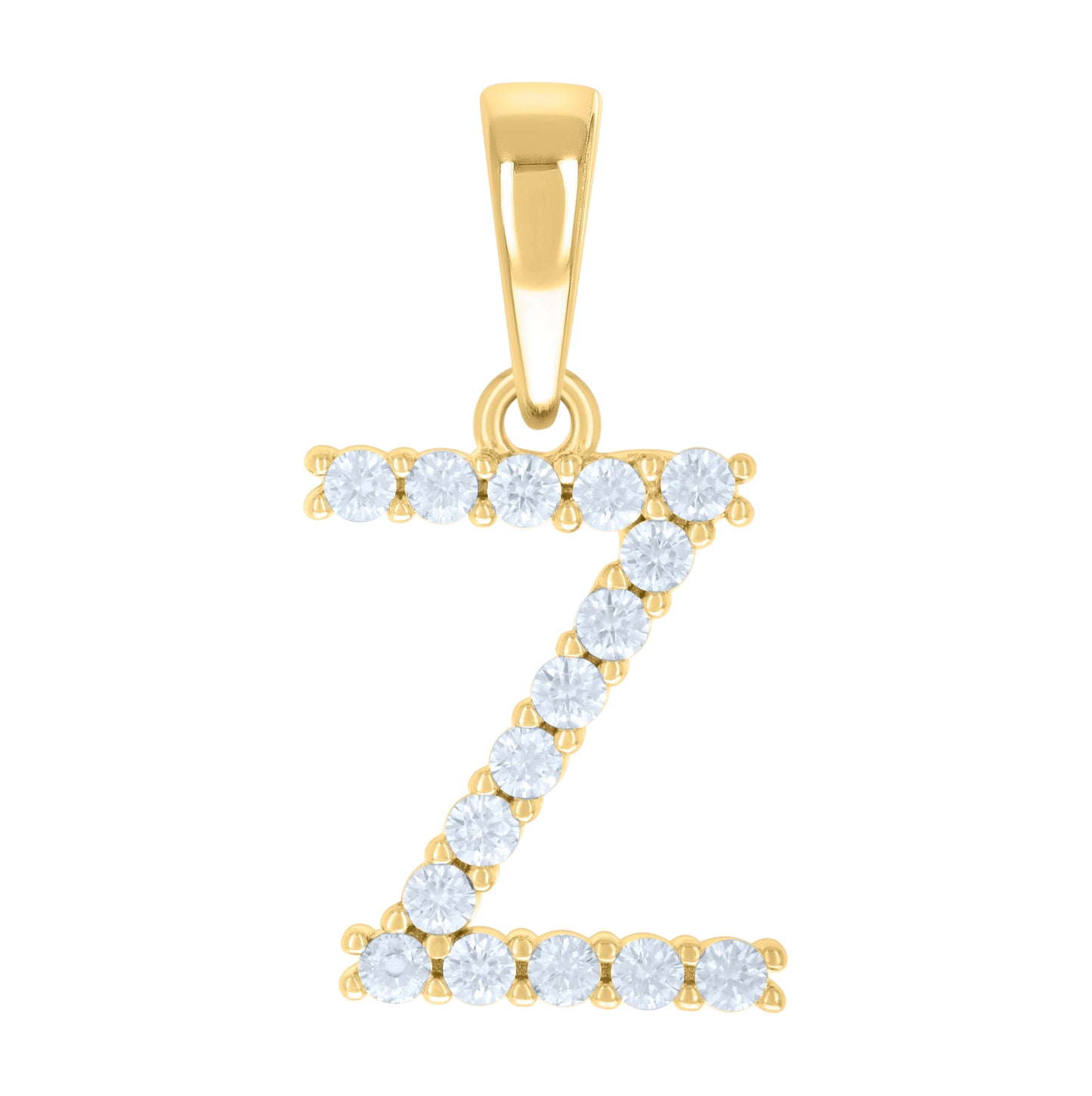 Sterling Silver Or Yellow-tone Unisex Cubic-Zirconia Initial Alphabet Charm Pendant