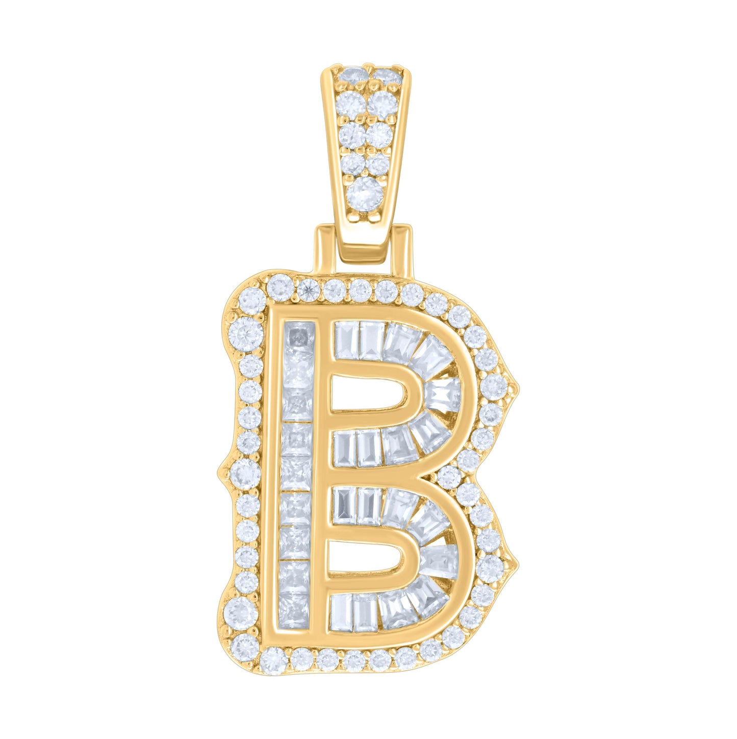 Sterling Silver Or Yellow-tone Unisex Baguette Round Moissanite 0.59ct Initial Alphabet Charm Pendant